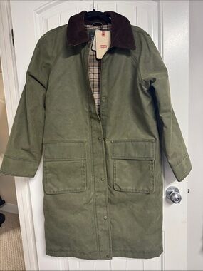 Levi's Women's Olive Green Long Barn Coat with Corduroy Collar